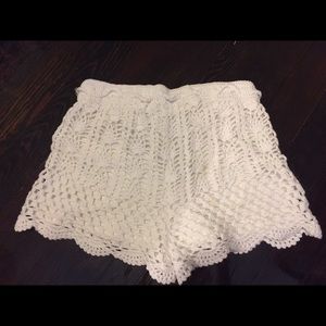 White Cotton Crochet Shorts